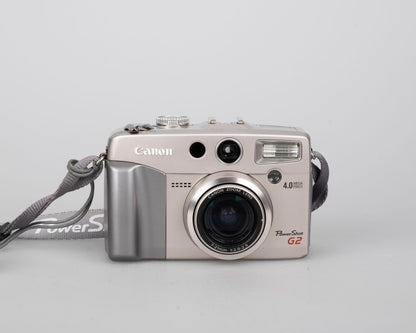 Canon Powershot G2 digicam w/ 4 MP CCD sensor; includes 256MB CF card + 2 batteries w/ charger + original box, manuals & accessories