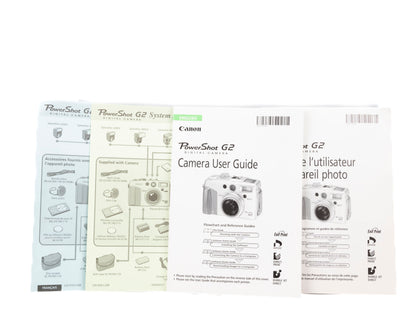 Canon Powershot G2 digicam w/ 4 MP CCD sensor; includes 256MB CF card + 2 batteries w/ charger + original box, manuals & accessories