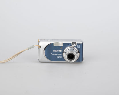 Canon Powershot A430 4MP CCD sensor digicam w/ 2GB SD + box + A/V cable (uses AA batteries)