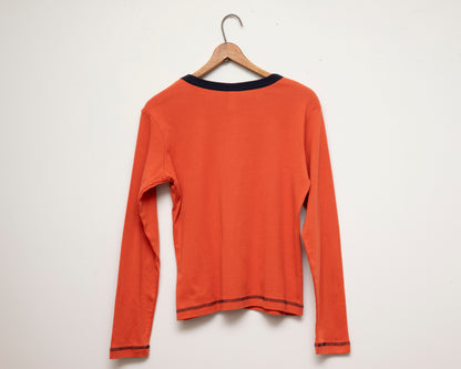 T-shirt à manches longues orange et marine (petit)