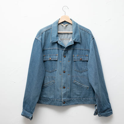 JC Penney medium blue denim jean jacket trucker 1970s bob dylan