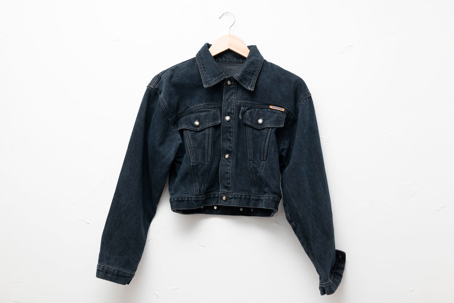 cropped dark wash denim jacket women's small black navy cotton