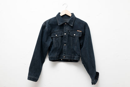 cropped dark wash denim jacket women's small black navy cotton