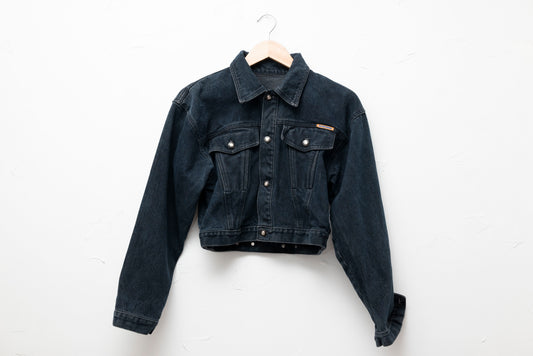 cropped dark wash denim jacket women's small black navy cotton