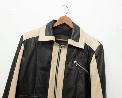 Blouson en cuir crème et noir