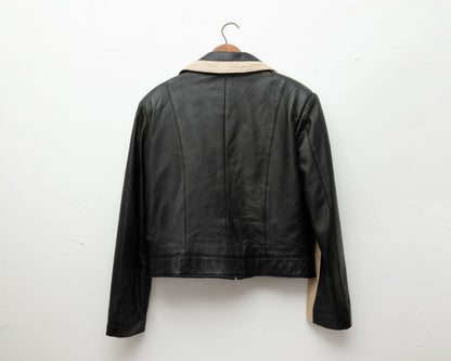 Blouson en cuir crème et noir