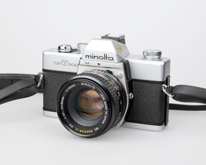Minolta SRT 200 35mm SLR w/ Rokkor 50mm f1.7 lens + ever-ready case (serial 7527170)