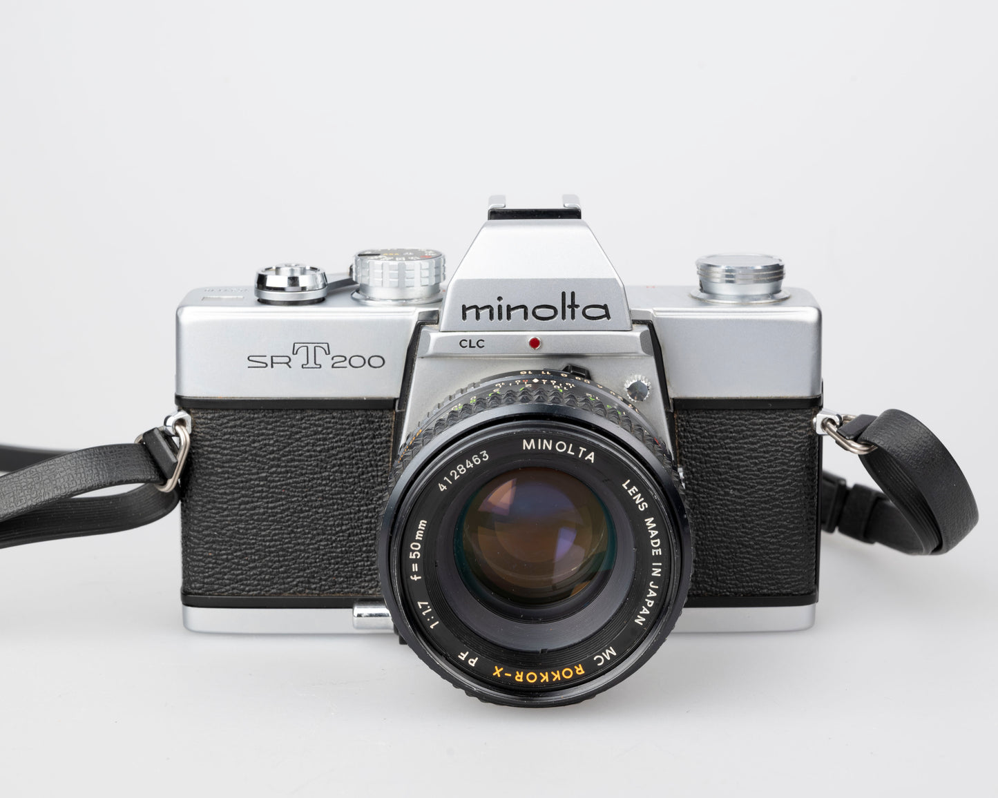 Minolta SRT 200 35mm SLR w/ Rokkor 50mm f1.7 lens + ever-ready case (serial 7527170)