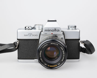 Minolta SRT 200 35mm SLR w/ Rokkor 50mm f1.7 lens + ever-ready case (serial 7527170)