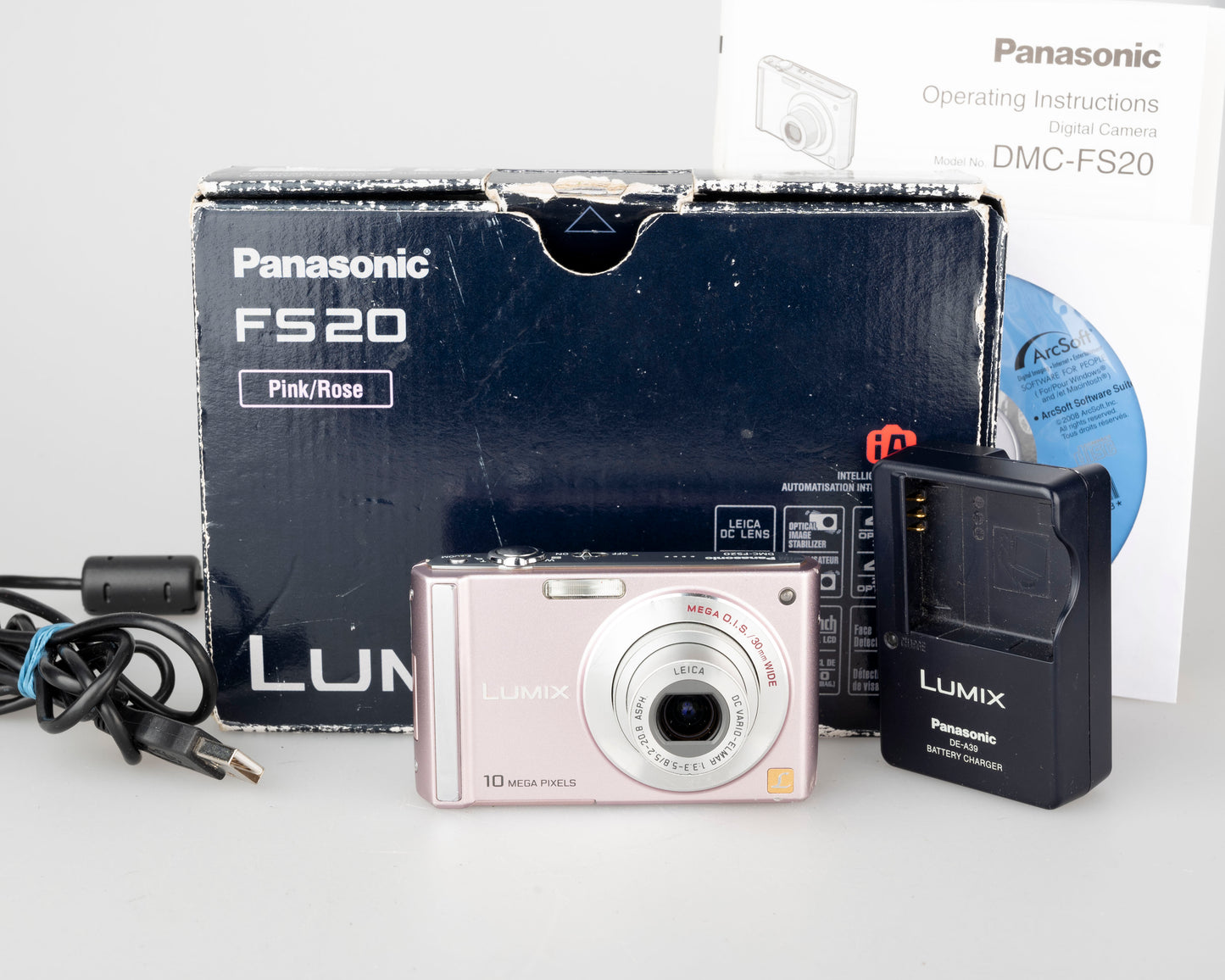 Appareil photo numérique Panasonic Lumix FS20 avec capteur CCD 10,1 MP + objectif Leica DC ; avec chargeur + batterie + boitier + notice