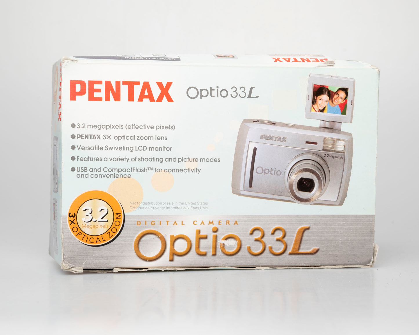 Pentax Optio 33L 3.2 megapixel digicam w/ 64MB CF card + cables + box + manuals (serial 6463008)