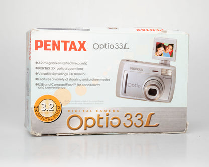 Pentax Optio 33L 3.2 megapixel digicam w/ 64MB CF card + cables + box + manuals (serial 6463008)