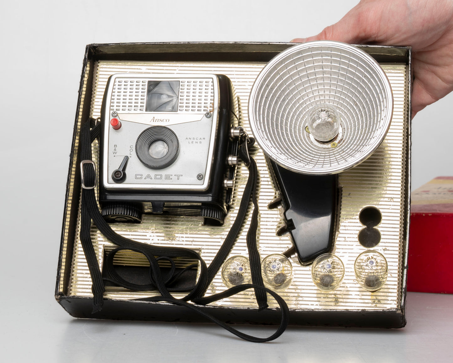 Ansco Cadet Camera Outfit w/ flash holder + bulbs