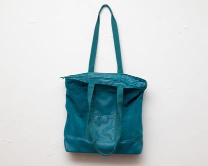 Sac fourre-tout en cuir et daim bleu sarcelle