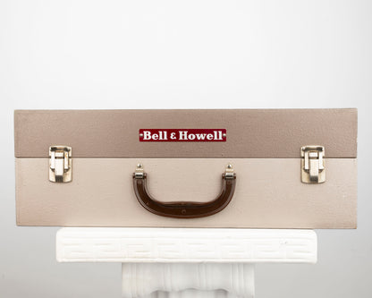 Tenue de film Bell et Howell 8 mm avec appareil photo modèle 323 8 mm + étui en cuir + lumières de cinéma + étui en bois d'origine