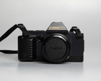 Canon T70 35mm SLR with FD 28mm f2.8 lens (serial 1026627)