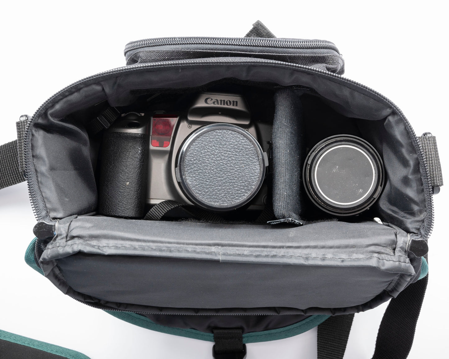 Canon black and green mid-sized camera shoulder bag