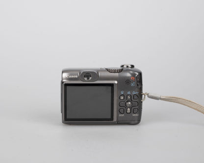 Canon Powershot A590 IS digicam w/ 8 MP CCD sensor; includes 512MB SD card (uses AA batteries)