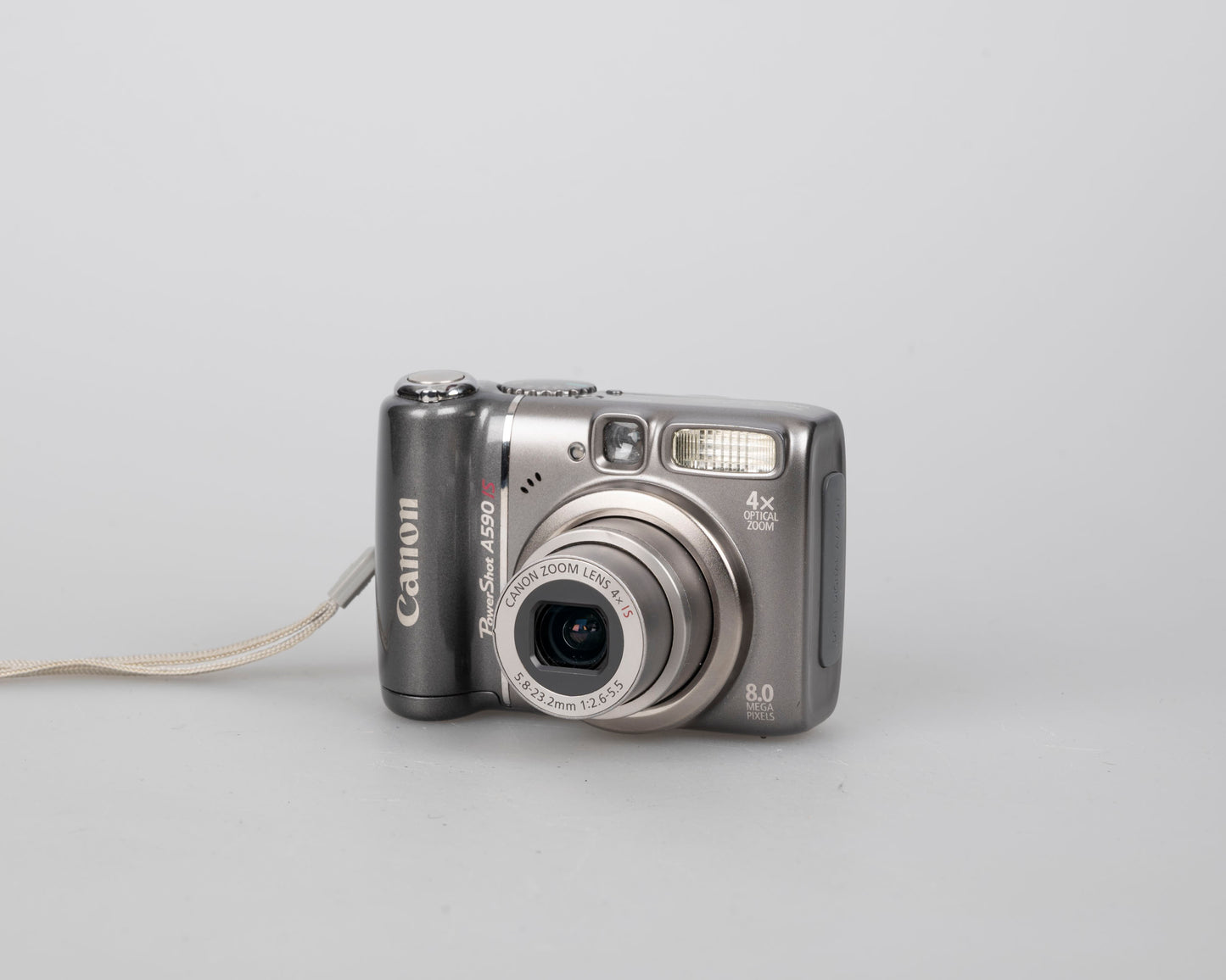 Canon Powershot A590 IS digicam w/ 8 MP CCD sensor; includes 512MB SD card (uses AA batteries)