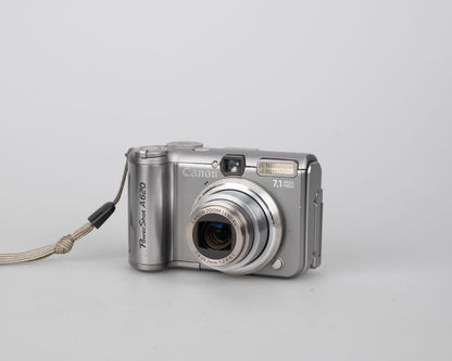 Canon Powershot A620 digicam w/ 7.1 MP CCD sensor; includes 32MB SD card (uses AA batteries)