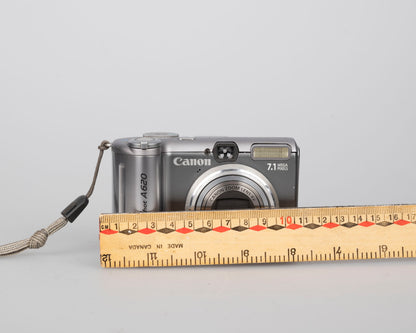 Canon Powershot A620 digicam w/ 7.1 MP CCD sensor; includes 32MB SD card (uses AA batteries)