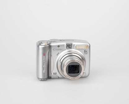 Canon Powershot A720 IS digicam w/ 8 MP CCD sensor (uses AA batteries and SD memory cards)