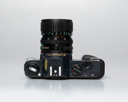 Appareil photo reflex Canon T50 35 mm avec objectif FD 35-70 mm + étui (série 1992261)