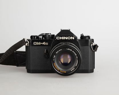 Chinon CM-4s 35mm film SLR camera w/ 50mm f1.9 lens + ever-ready case (serial 359792)