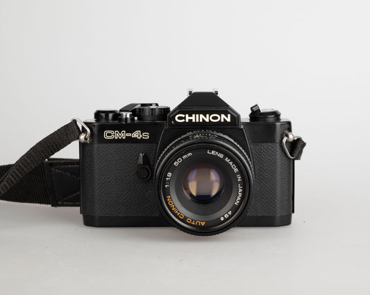 Chinon CM-4s 35mm film SLR camera w/ 50mm f1.9 lens + ever-ready case (serial 359792)