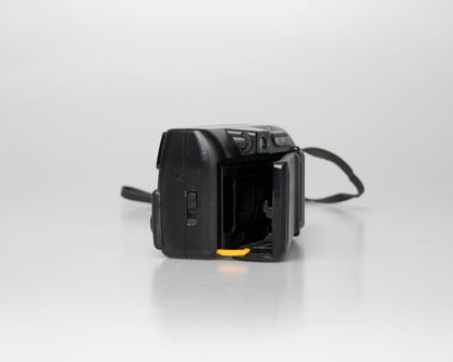 Fuji DL-1000 (aka Discovery 1000 Zoom) 35mm point-and-shoot; side; film door open