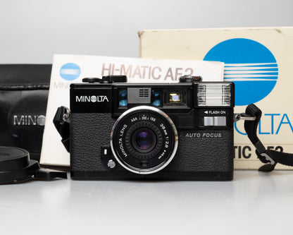 Minolta Hi-Matic AF2 35mm camera w/ box, case, & manual (serial 2131574) | film🎞tested