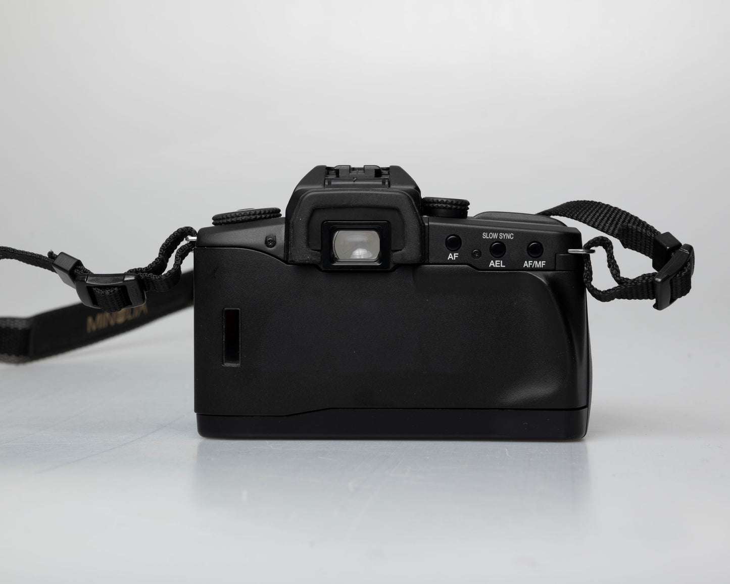Minolta Maxxum 70 35mm film camera with 50mm f1.7 lens; back view