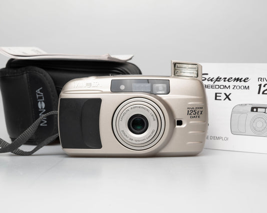 Minolta Riva Zoom 125 EX Date 35mm camera w/ case and manual (serial 95904275)