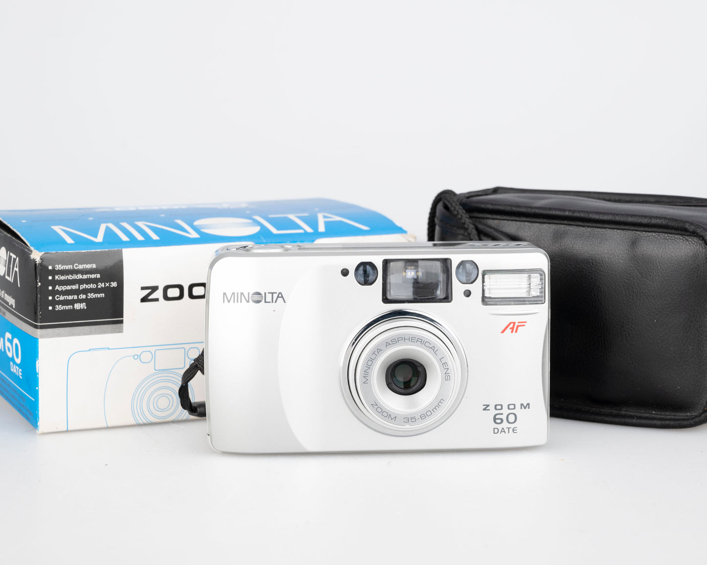 Appareil photo Minolta Zoom 60 Date 35 mm avec boîte d'origine + étui (série 20302683)