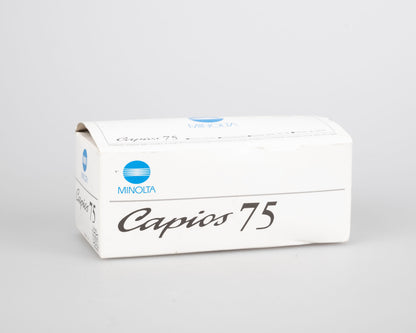Appareil photo Minolta Capios 75 35 mm avec télécommande + étui + boîte d'origine + manuel (série 31101989)