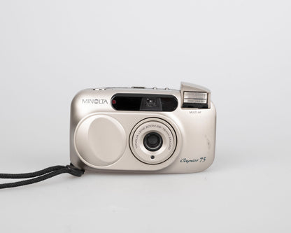 Appareil photo Minolta Capios 75 35 mm avec télécommande + étui + boîte d'origine + manuel (série 31101989)