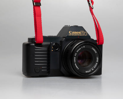 Canon T70 35mm SLR w/ FD 50mm f2 lens + manual (serial 2034155)