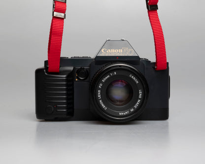 Canon T70 35mm SLR w/ FD 50mm f2 lens + manual (serial 2034155)