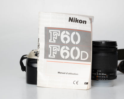 Nikon F60 reflex 35mm avec objectif AF Nikkor 28-80mm + manuel (numéro de série 2417905)