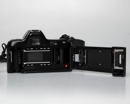 Nikon N6000 35mm film camera; back view with film door open