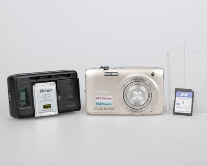 Nikon Coolpix S3100 14MP digicam w/ 4GB SD card + battery + charger