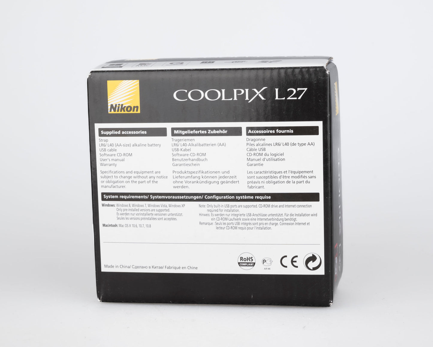 Nikon Coolpix L27 Appareil photo numérique à capteur CCD 16,1 MP neuf-ancien stock avec boîte d'origine + accessoires (utilise des piles AA + carte SD)