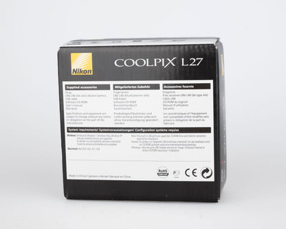 Nikon Coolpix L27 Appareil photo numérique à capteur CCD 16,1 MP neuf-ancien stock avec boîte d'origine + accessoires (utilise des piles AA + carte SD)