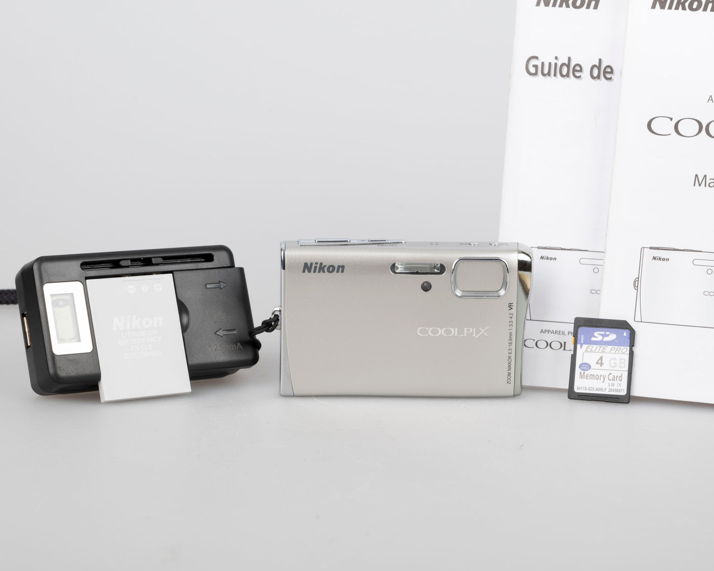 Nikon Coolpix S51C 8.1 MP digicam w/ 4GB SD card + battery + charger + manuals