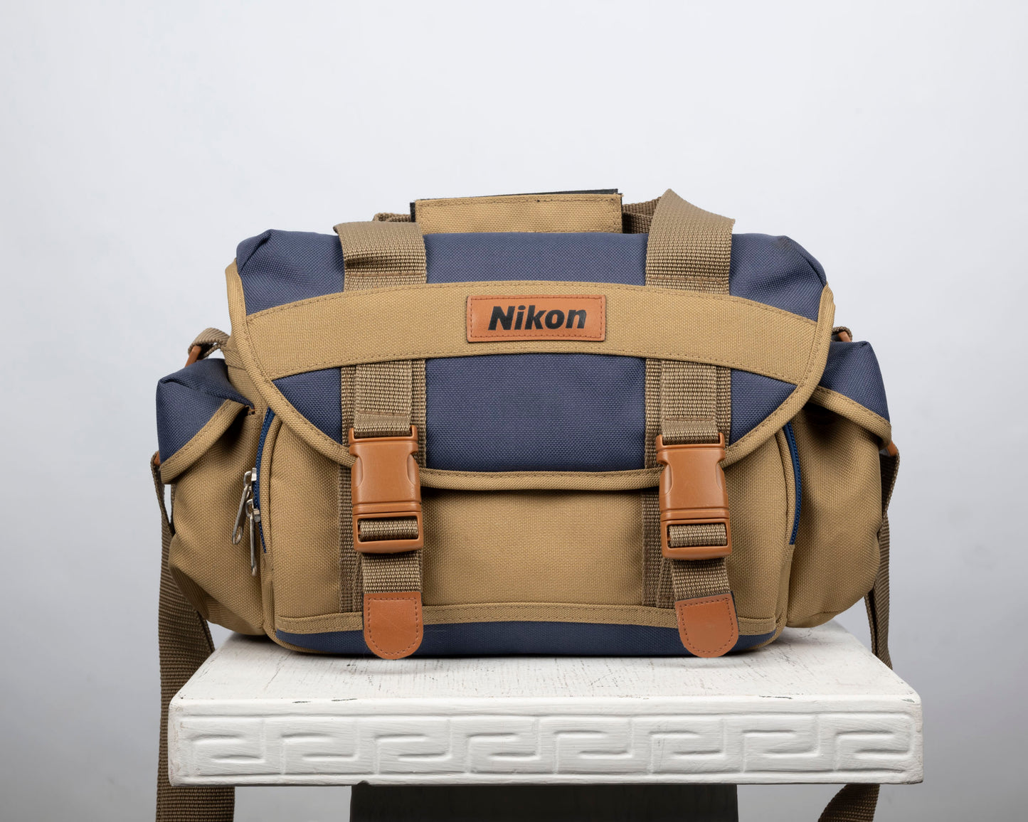Sac photo Nikon beige et bleu de taille moyenne