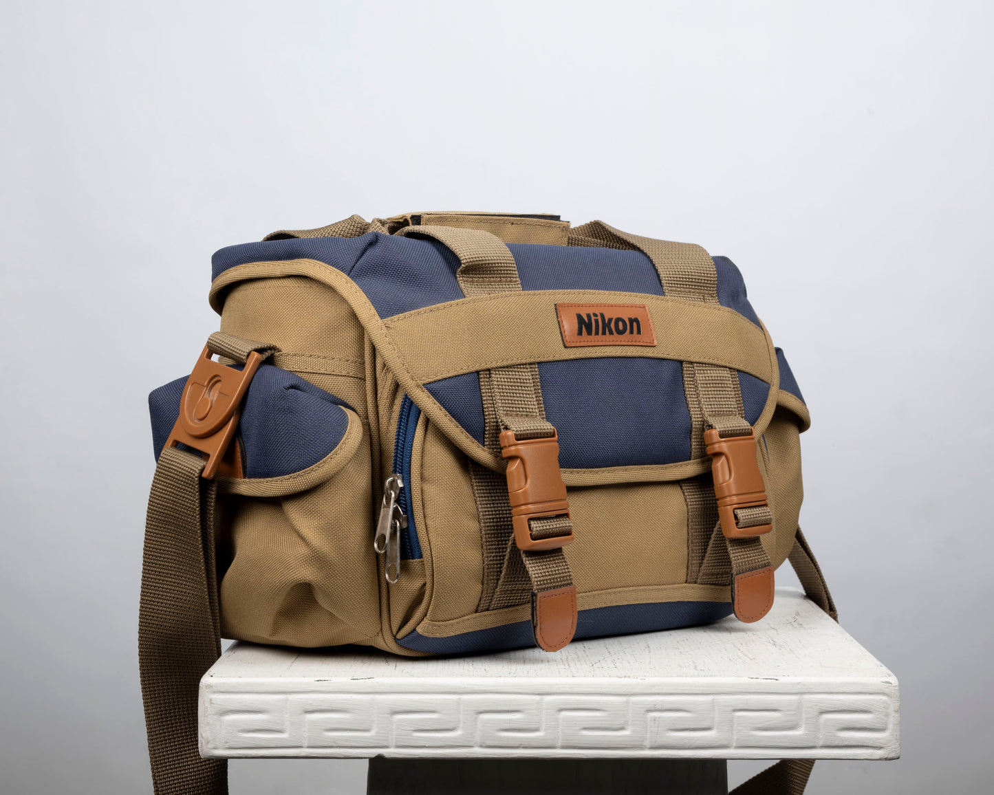 Sac photo Nikon beige et bleu de taille moyenne