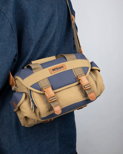 Sac photo Nikon beige et bleu de taille moyenne