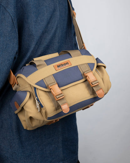 Sac photo Nikon beige et bleu de taille moyenne