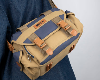 Sac photo Nikon beige et bleu de taille moyenne