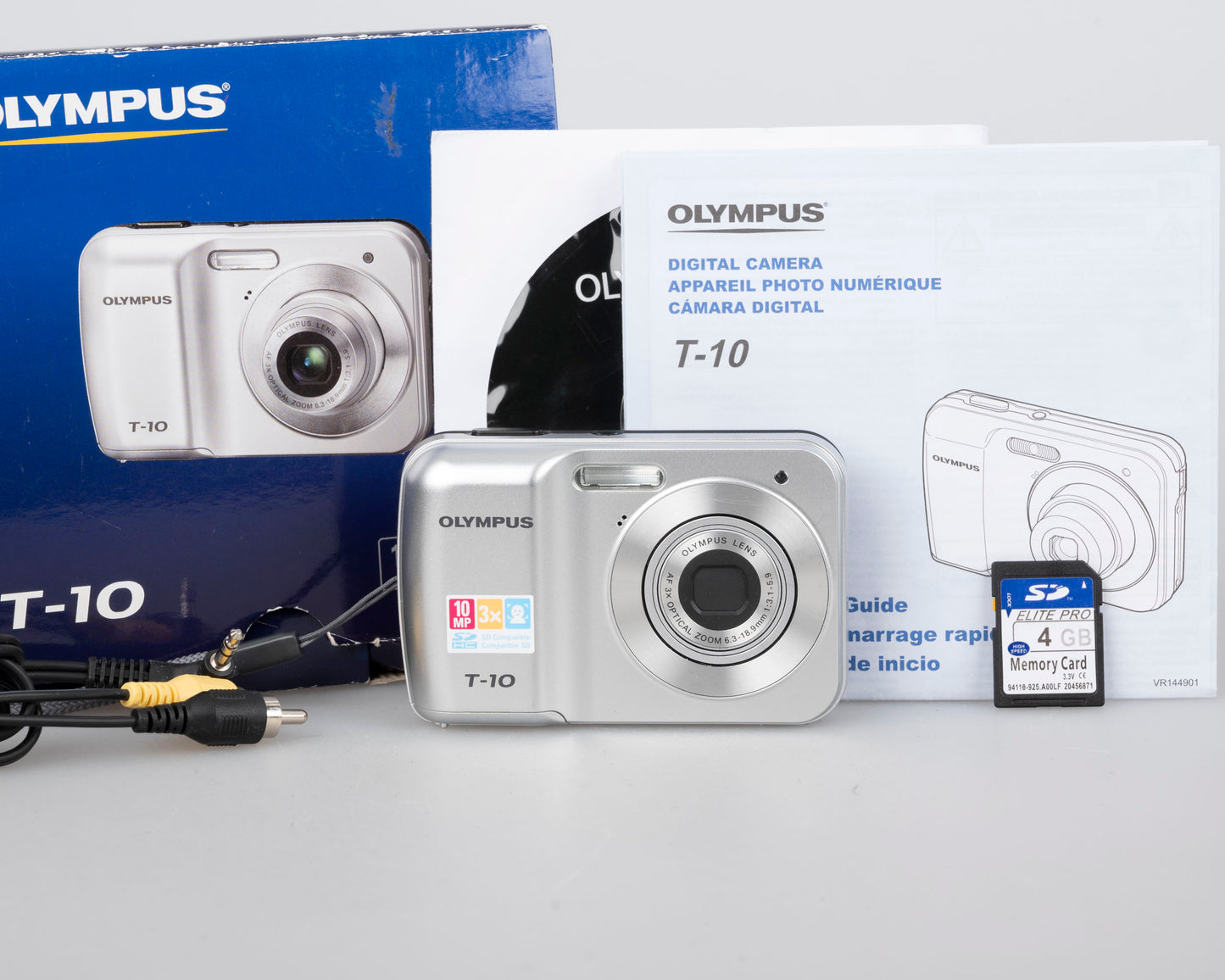 Olympus T-10 10MP CCD sensor digicam w/ 4GB SD card + box + manuals + CD + cable